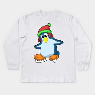 Penguin at Ice skating with Ice skates Kids Long Sleeve T-Shirt